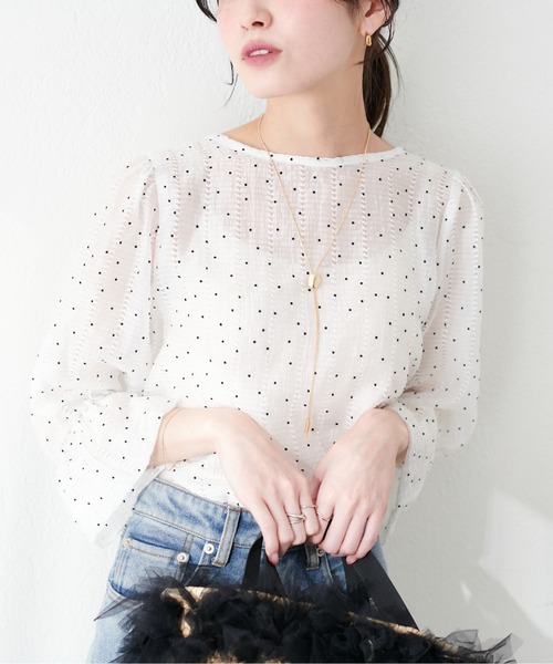 natural couture(ナチュラルクチュール)の「変わり織りシアー素材ブラウス(シャツ/ブラウス・レディース・ブラック/オフホワイト/ミント/ライトベージュ・FREE)」の6枚目の写真
