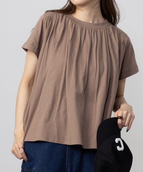 Howdy Marie(ハウディ―マリー)の「Howdy Marie ハウディーマリー ギャザーTシャツ(Tシャツ/カットソー・レディース・ブラック/ホワイト/モカ・フリー)」の3枚目の写真