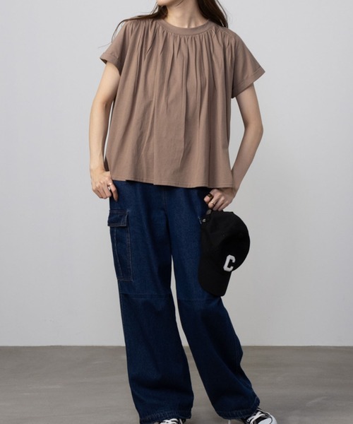 Howdy Marie(ハウディ―マリー)の「Howdy Marie ハウディーマリー ギャザーTシャツ(Tシャツ/カットソー・レディース・ブラック/ホワイト/モカ・フリー)」の10枚目の写真