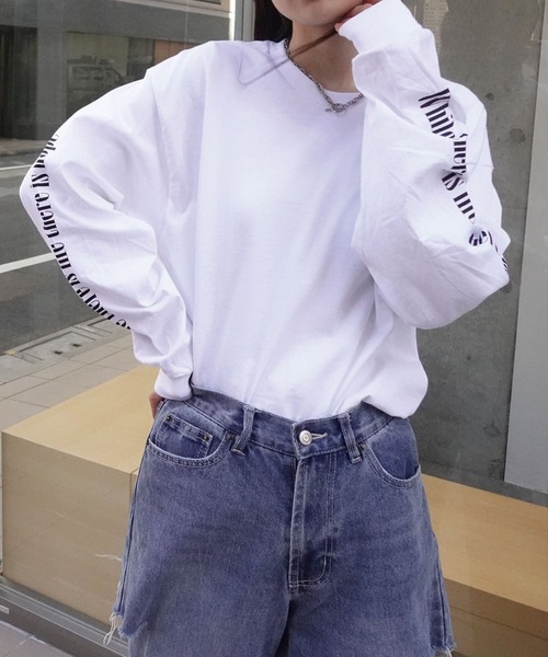 CORNERS（コーナーズ）の「袖ロゴプリント長袖Tシャツ（Tシャツ/カットソー・レディース・オフホワイト/スミクロ・L/M）」の6枚目の写真