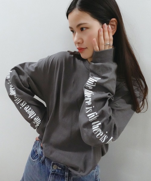 CORNERS（コーナーズ）の「袖ロゴプリント長袖Tシャツ（Tシャツ/カットソー・レディース・オフホワイト/スミクロ・L/M）」の14枚目の写真