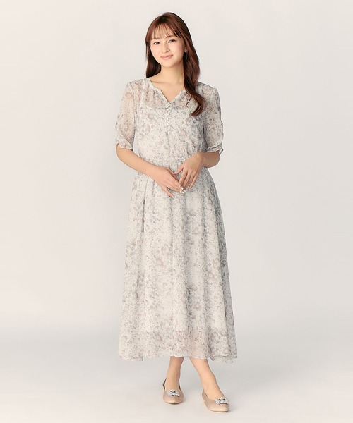 LAISSE PASSE（レッセパッセ）の「MIXフラワープリントワンピース（ワンピース・レディース・サックスブルー系/ベージュ・MEDIUM/SMALL）」の3枚目の写真