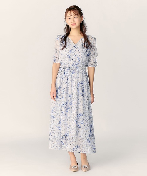 LAISSE PASSE（レッセパッセ）の「MIXフラワープリントワンピース（ワンピース・レディース・サックスブルー系/ベージュ・MEDIUM/SMALL）」の19枚目の写真