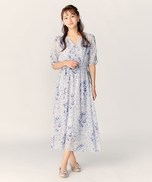 LAISSE PASSE（レッセパッセ）の「MIXフラワープリントワンピース（ワンピース・レディース・サックスブルー系/ベージュ・MEDIUM/SMALL）」の18枚目の写真