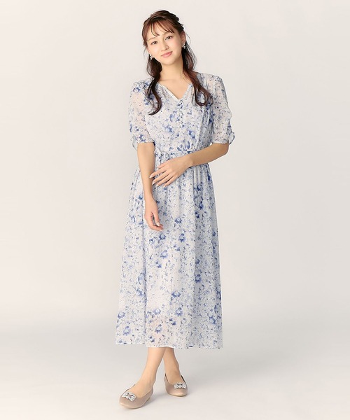 LAISSE PASSE（レッセパッセ）の「MIXフラワープリントワンピース（ワンピース・レディース・サックスブルー系/ベージュ・MEDIUM/SMALL）」の16枚目の写真