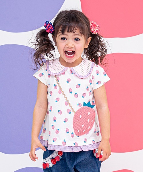【セール】総柄いちごポシェットTシャツ（Tシャツ/カットソー）｜baby cheer（ベイビーチアー）