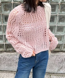 クロップド丈透かし編みニット