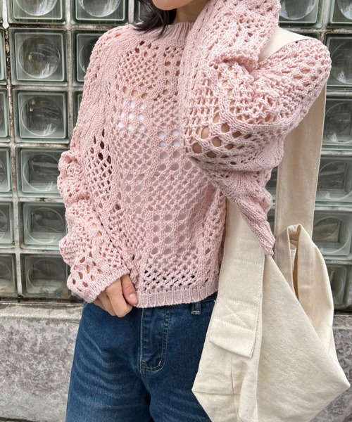 mebole(メボレ)の「クロップド丈透かし編みニット(ニット/セーター・レディース・ピンク/ホワイト/ブラック・FREE)」の20枚目の写真