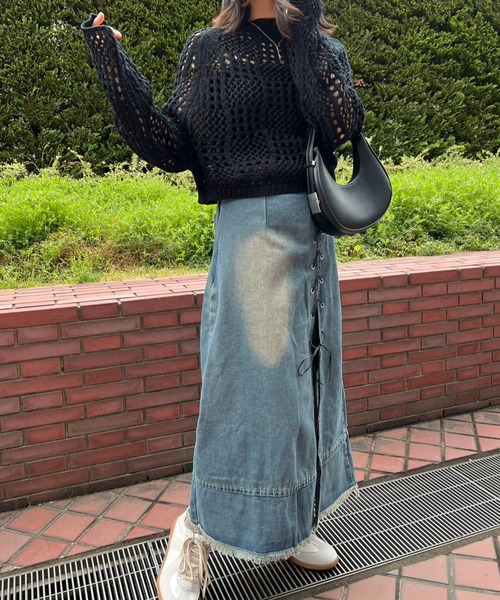 mebole(メボレ)の「クロップド丈透かし編みニット(ニット/セーター・レディース・ピンク/ホワイト/ブラック・FREE)」の18枚目の写真