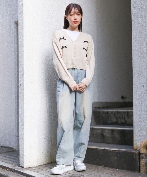 3.3 Field Trip （3.3フィールドトリップ）の「3.3 Field Trip／リボンカーディガン 2110251（カーディガン/ボレロ・レディース・ブルー/アイボリー・FREE）」の3枚目の写真