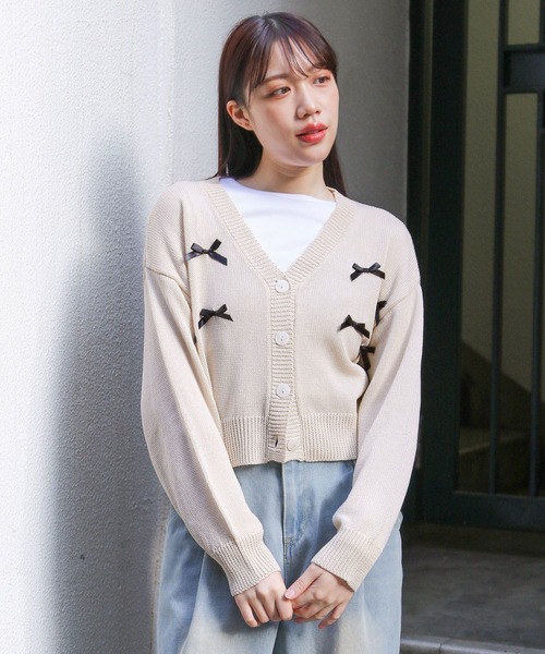 3.3 Field Trip （3.3フィールドトリップ）の「3.3 Field Trip／リボンカーディガン 2110251（カーディガン/ボレロ・レディース・ブルー/アイボリー・FREE）」の6枚目の写真