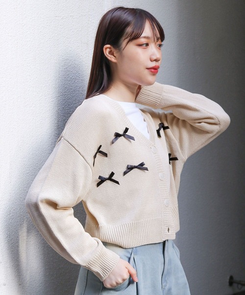 3.3 Field Trip （3.3フィールドトリップ）の「3.3 Field Trip／リボンカーディガン 2110251（カーディガン/ボレロ・レディース・ブルー/アイボリー・FREE）」の7枚目の写真