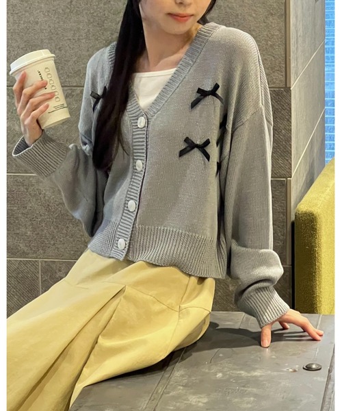 3.3 Field Trip （3.3フィールドトリップ）の「3.3 Field Trip／リボンカーディガン 2110251（カーディガン/ボレロ・レディース・ブルー/アイボリー・FREE）」の15枚目の写真