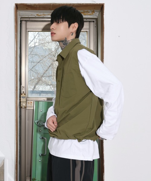 UNISEX][カップルコーデ] レイヤードナイロンストリングハーフオープン 
