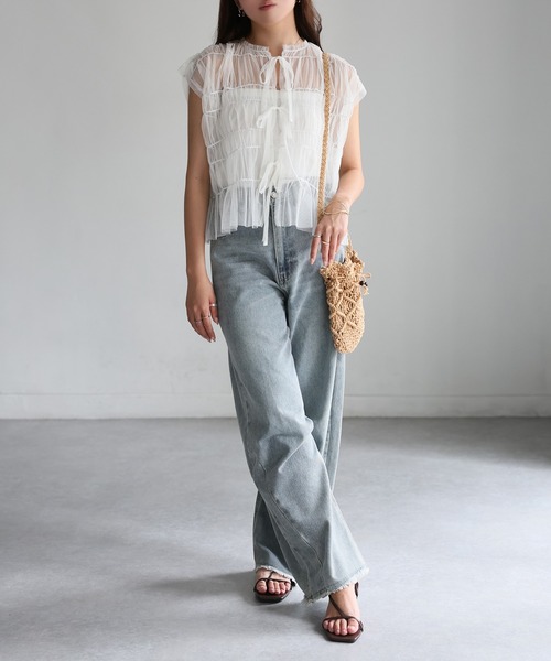 Riberry（リベリー）の「2WAYギャザーリボンチュールトップス/ベスト（ベスト・レディース・グレー/ブラック/ベージュ/グレイッシュベージュ/オフホワイト・FREE）」の10枚目の写真