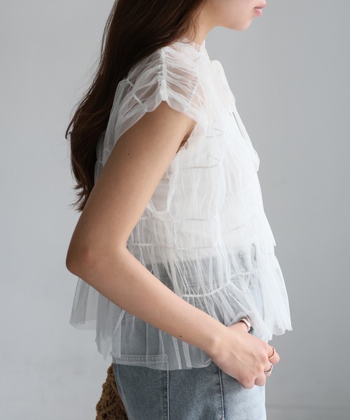 Riberry（リベリー）の「2WAYギャザーリボンチュールトップス/ベスト（ベスト・レディース・グレー/ブラック/ベージュ/グレイッシュベージュ/オフホワイト・FREE）」の14枚目の写真