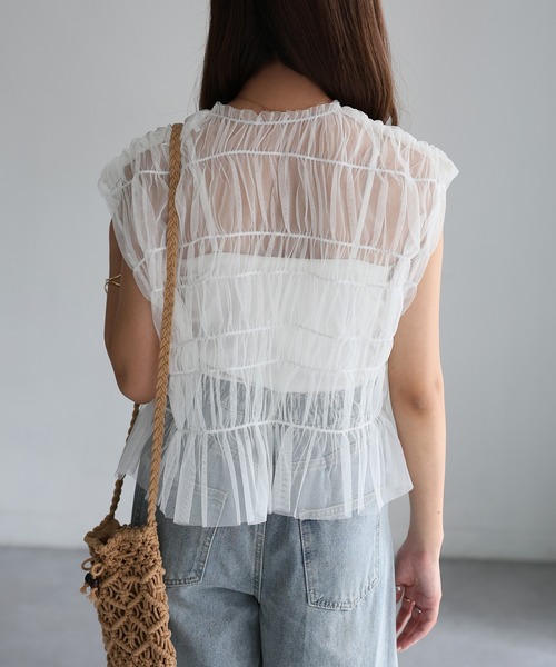 Riberry（リベリー）の「2WAYギャザーリボンチュールトップス/ベスト（ベスト・レディース・グレー/ブラック/ベージュ/グレイッシュベージュ/オフホワイト・FREE）」の15枚目の写真