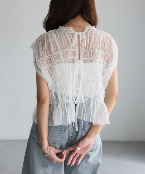 Riberry（リベリー）の「2WAYギャザーリボンチュールトップス/ベスト（ベスト・レディース・グレー/ブラック/ベージュ/グレイッシュベージュ/オフホワイト・FREE）」の19枚目の写真