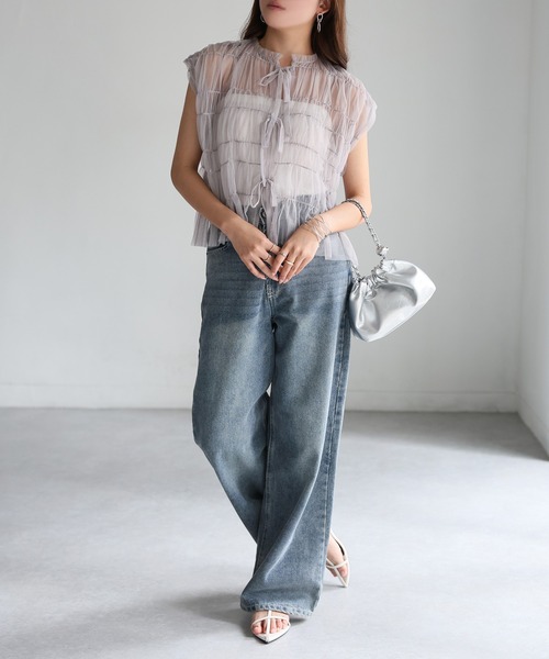 Riberry（リベリー）の「2WAYギャザーリボンチュールトップス/ベスト（ベスト・レディース・グレー/ブラック/ベージュ/グレイッシュベージュ/オフホワイト・FREE）」の21枚目の写真