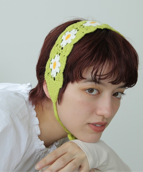♡naGUCCI デニム ヘアバンド セール】かぎ編み フラワー バブーシュカ ヘッドバンド（ヘア