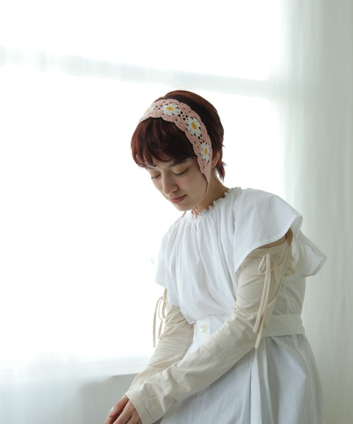 ♡naGUCCI デニム ヘアバンド セール】かぎ編み フラワー バブーシュカ ヘッドバンド（ヘア