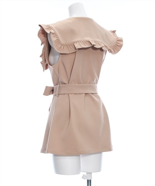 clear（クリア）の「ビッグカラーフリルジレ［ガーリー レイヤード ウエストマーク］≪再入荷≫（ベスト・レディース・ブラック/ベージュ・F）」の7枚目の写真