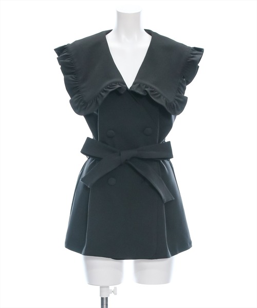 clear（クリア）の「ビッグカラーフリルジレ［ガーリー レイヤード ウエストマーク］≪再入荷≫（ベスト・レディース・ブラック/ベージュ・F）」の13枚目の写真