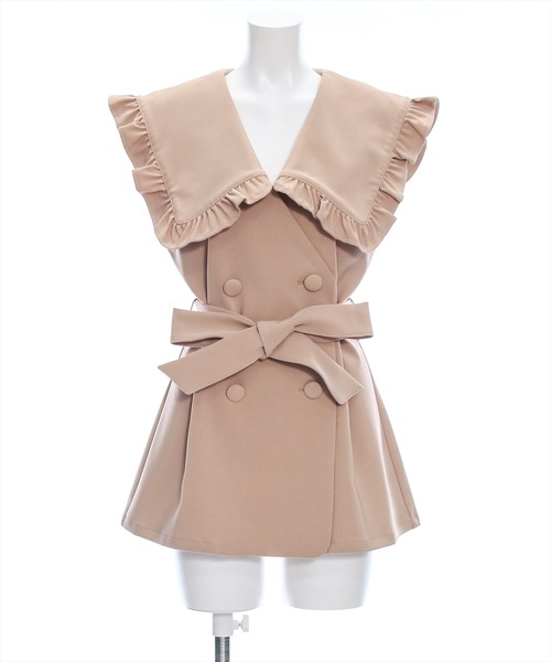 clear（クリア）の「ビッグカラーフリルジレ［ガーリー レイヤード ウエストマーク］≪再入荷≫（ベスト・レディース・ブラック/ベージュ・F）」の14枚目の写真