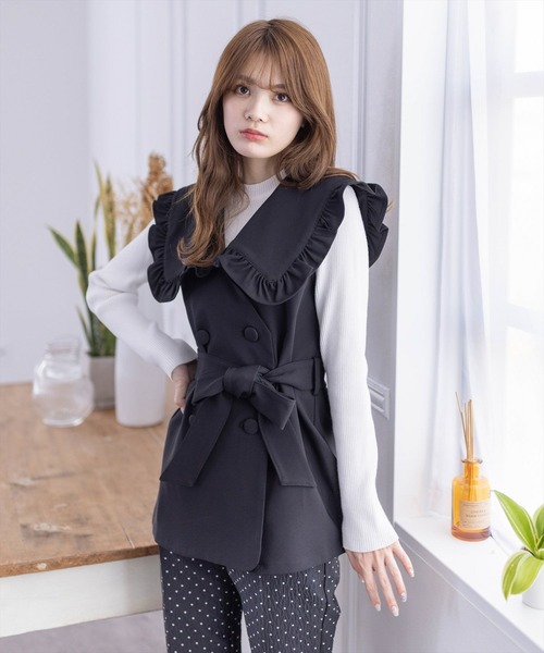 clear（クリア）の「ビッグカラーフリルジレ［ガーリー レイヤード ウエストマーク］≪再入荷≫（ベスト・レディース・ブラック/ベージュ・F）」の16枚目の写真