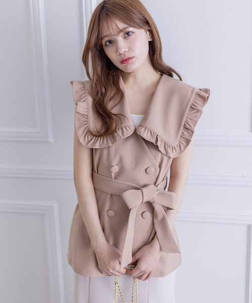 clear（クリア）の「ビッグカラーフリルジレ［ガーリー レイヤード ウエストマーク］≪再入荷≫（ベスト・レディース・ブラック/ベージュ・F）」の3枚目の写真