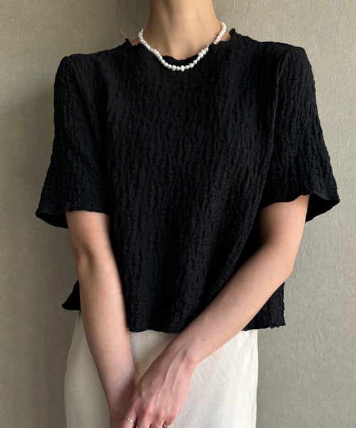 セール】カットジャガードショート丈トップス（Tシャツ