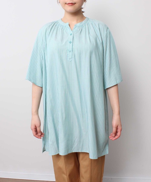 MB mint breeze(エムビーミントブリーズ)の「【WEB&一部店舗限定】【LL~6L 大きいサイズ】接触冷感バンドカラーチュニックブラウス(チュニック・レディース・オフホワイト/ブルー/グリーン/ネイビー・LL/3L/4L/5L)」の15枚目の写真