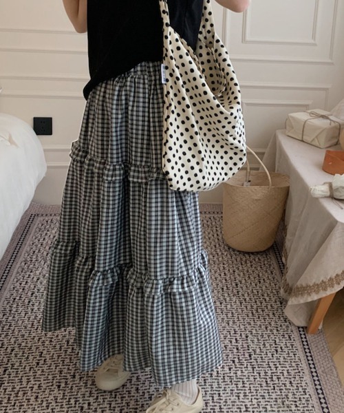 PRIVATE  BEACH（プライベートビーチ）の「チェック柄ティアードスカート（スカート・レディース・ピンク/ブラック・FREE）」の6枚目の写真