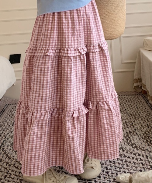 PRIVATE  BEACH（プライベートビーチ）の「チェック柄ティアードスカート（スカート・レディース・ピンク/ブラック・FREE）」の10枚目の写真