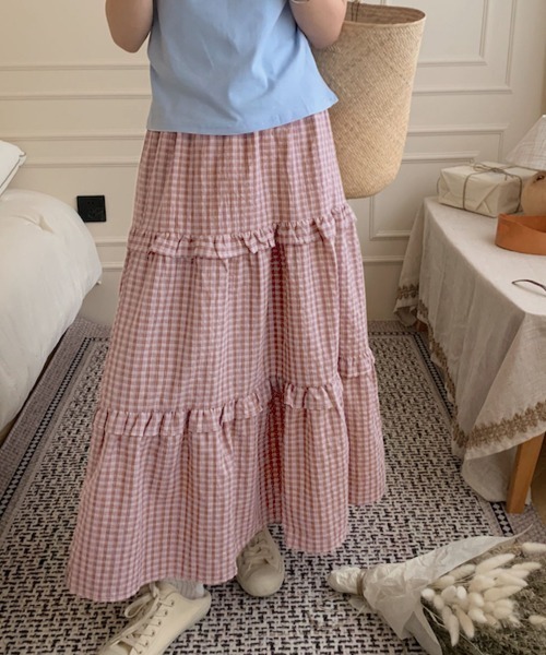 PRIVATE  BEACH（プライベートビーチ）の「チェック柄ティアードスカート（スカート・レディース・ピンク/ブラック・FREE）」の11枚目の写真