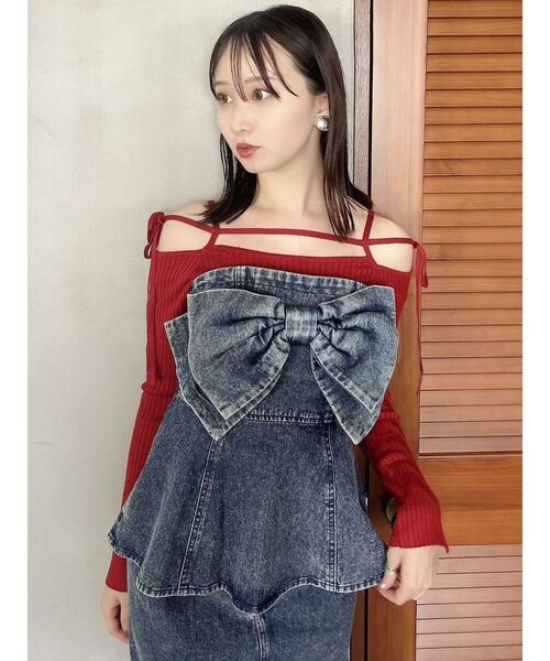 dazzlin(ダズリン)の「フロントリボンペプラムデニムビスチェ(キャミソール・レディース・ブラック/インディゴブルー・FREE)」の13枚目の写真
