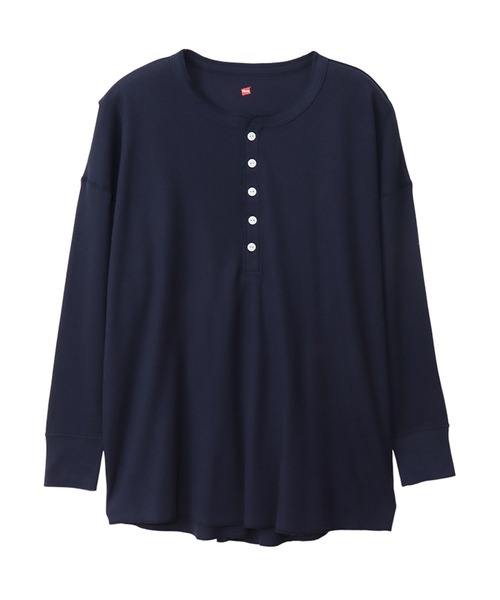 HANES（ヘインズ）の「【Hanes/ヘインズ】レディース ヘンリーネック（Tシャツ/カットソー・レディース・オフホワイト/ブラック/ダークネイビー/ヘザーグレー・FREE）」の4枚目の写真