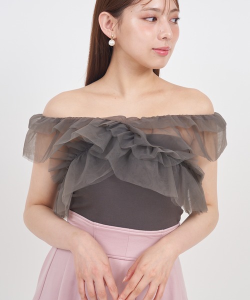 ROYAL PARTY（ロイヤルパーティー）の「3wayフリルベアトップス（Tシャツ/カットソー・レディース・グレー/マルチ/ブラック・FREE）」の14枚目の写真