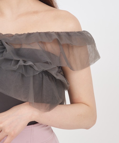 ROYAL PARTY（ロイヤルパーティー）の「3wayフリルベアトップス（Tシャツ/カットソー・レディース・グレー/マルチ/ブラック・FREE）」の15枚目の写真