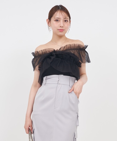 ROYAL PARTY（ロイヤルパーティー）の「3wayフリルベアトップス（Tシャツ/カットソー・レディース・グレー/マルチ/ブラック・FREE）」の22枚目の写真