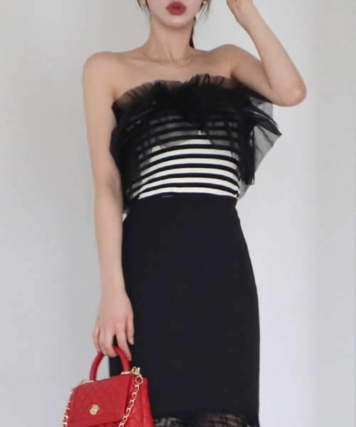 ROYAL PARTY（ロイヤルパーティー）の「3wayフリルベアトップス（Tシャツ/カットソー・レディース・グレー/マルチ/ブラック・FREE）」の5枚目の写真