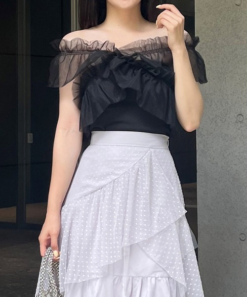 ROYAL PARTY（ロイヤルパーティー）の「3wayフリルベアトップス（Tシャツ/カットソー・レディース・グレー/マルチ/ブラック・FREE）」の7枚目の写真