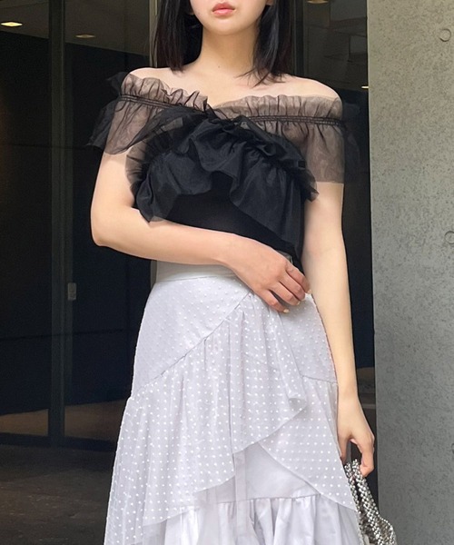 ROYAL PARTY（ロイヤルパーティー）の「3wayフリルベアトップス（Tシャツ/カットソー・レディース・グレー/マルチ/ブラック・FREE）」の8枚目の写真