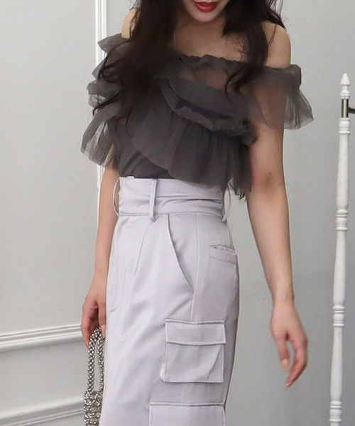 ROYAL PARTY（ロイヤルパーティー）の「3wayフリルベアトップス（Tシャツ/カットソー・レディース・グレー/マルチ/ブラック・FREE）」の12枚目の写真