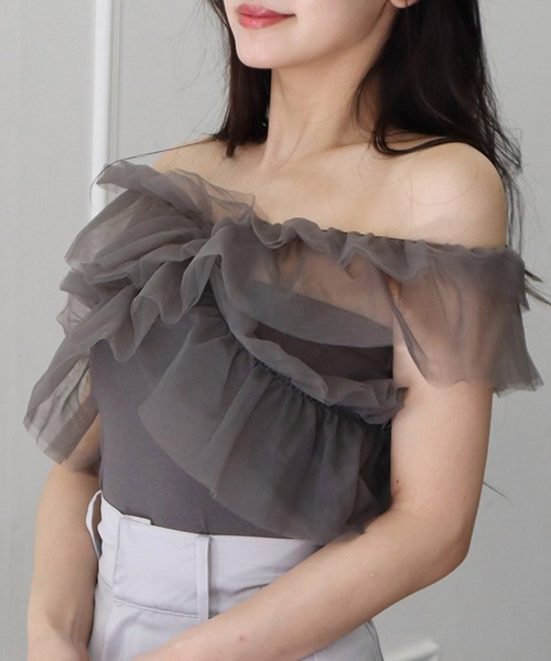 ROYAL PARTY（ロイヤルパーティー）の「3wayフリルベアトップス（Tシャツ/カットソー・レディース・グレー/マルチ/ブラック・FREE）」の10枚目の写真