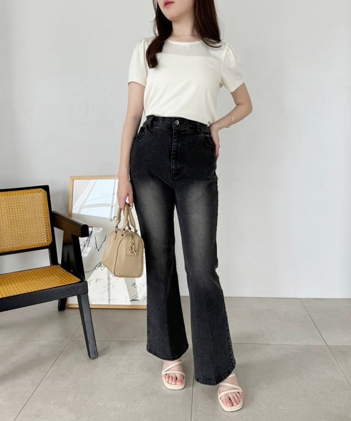 one after another NICE CLAUP（ワンアフターアナザーナイスクラップ）の「フレアデニムパンツ（デニムパンツ・レディース・ライトブルー/ブルー/グレー/ブルー系その他・MEDIUM/SMALL）」の7枚目の写真