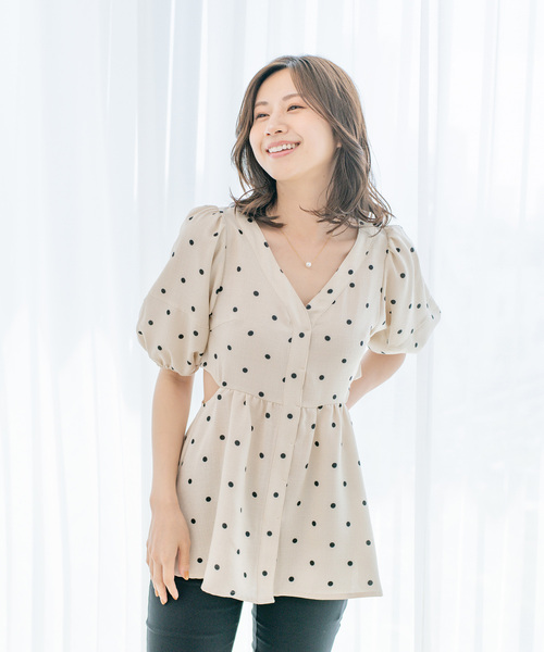 【セール】ドットプリントV衿ブラウス（シャツ/ブラウス）｜Jayro（ジャイロ）