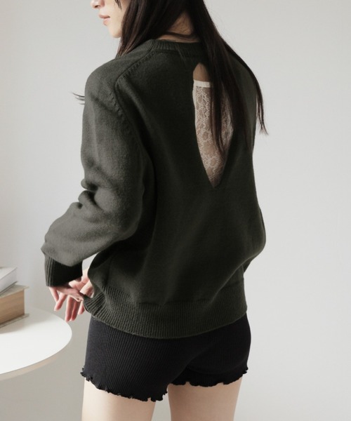 LAFFMO(ラフモ)の「バックオープンニット(ニット/セーター・レディース・グレー/ブラック/カーキ/ダークグレー・F)」の4枚目の写真