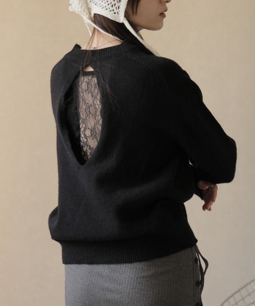 LAFFMO(ラフモ)の「バックオープンニット(ニット/セーター・レディース・グレー/ブラック/カーキ/ダークグレー・F)」の6枚目の写真