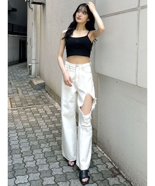 GYDA（ジェイダ）の「GYGY刺繍シンプルリブビスチェ（キャミソール・レディース・ブラック/オフホワイト・FREE）」の17枚目の写真